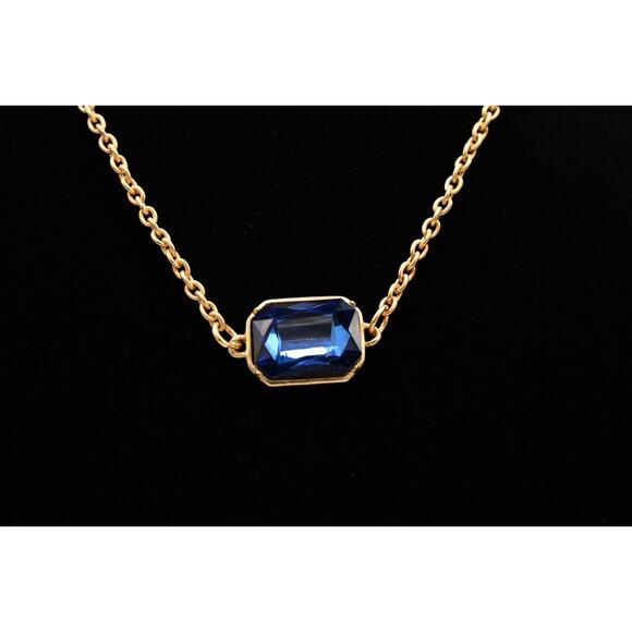 Blue Crystal Necklace Statement Chunky Brushed Gold Tone Chain Rhinestone Bin3B - Picture 2 of 12
